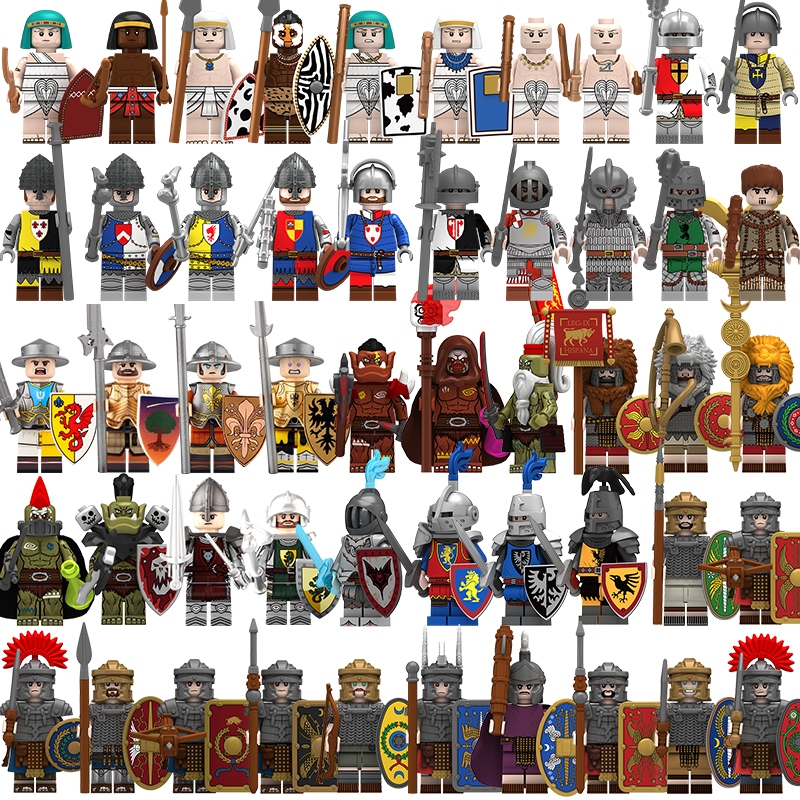 N801-810+N813-A-836 ปราสาทโบราณและ Sci-Fi Infantry Knights Mini Action Figures Building Block วันเด็