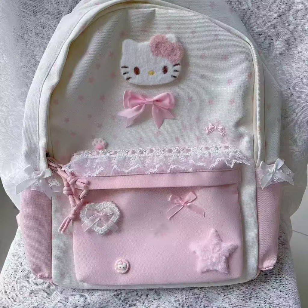 กระเป๋าเป้ Hello Kitty Melody สไตล์การ์ตูนสำหรับผู้หญิง ออกแบบมาเพื่อนักเรียนและเหมาะแก่การเดินทาง