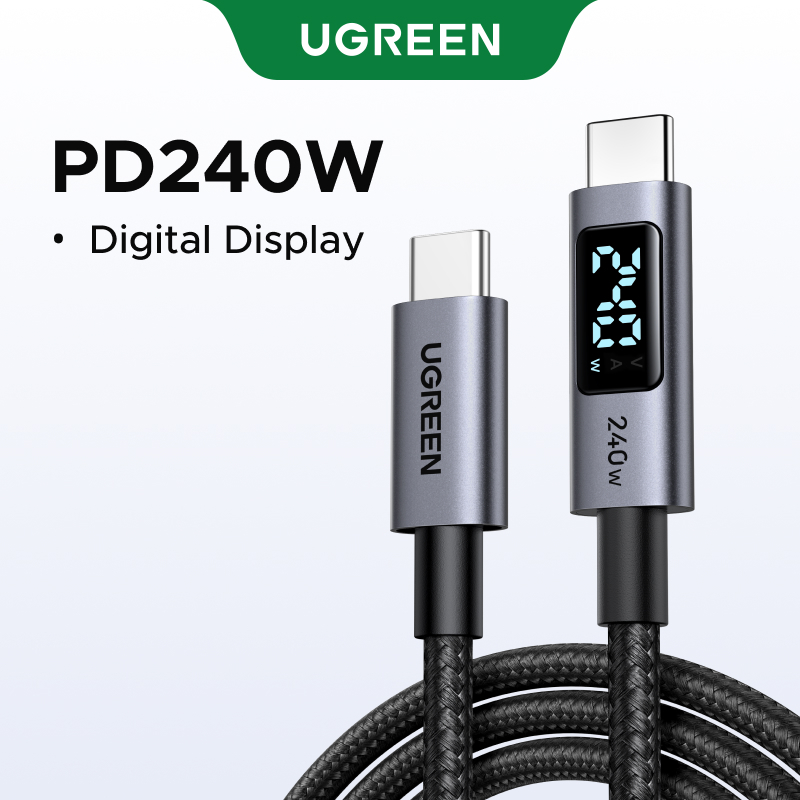 UGREEN สายชาร์จข้อมูล 240W USB 2.0 USB-C ถึง USB-C สายจอแสดงผลดิจิตอลอลูมิเนียมถักเข้ากันได้กับ iPho