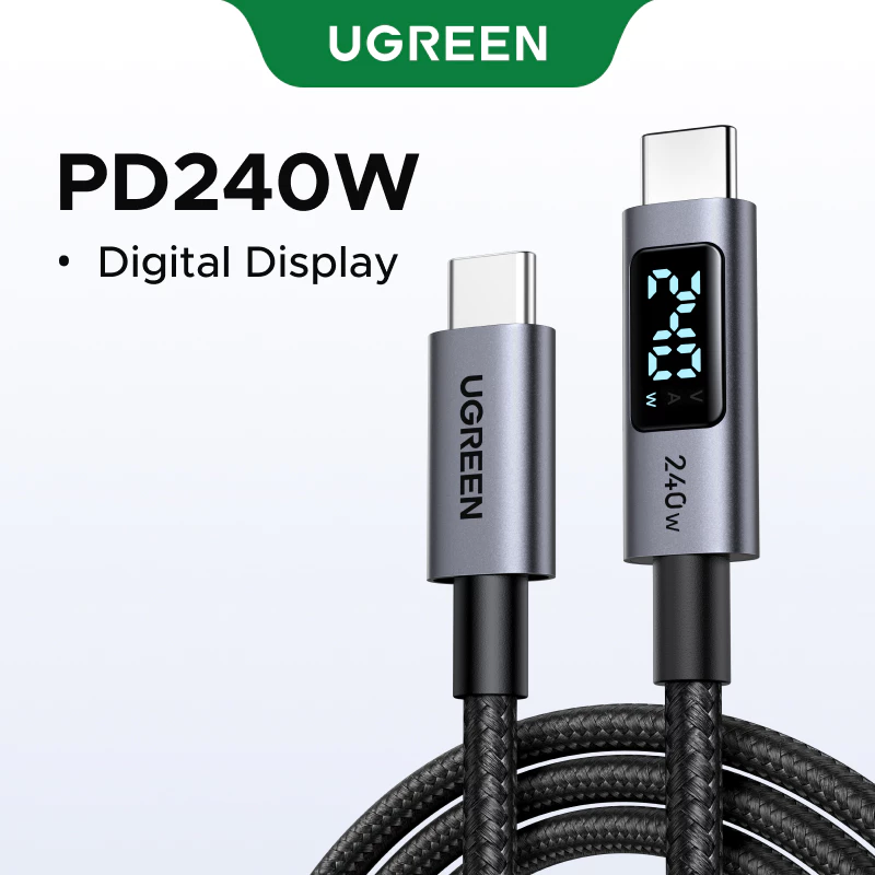 UGREEN สายชาร์จข้อมูล 240W USB 2.0 USB-C ถึง USB-C สายจอแสดงผลดิจิตอลอลูมิเนียมถักเข้ากันได้กับ iPhone 17/16/15 series