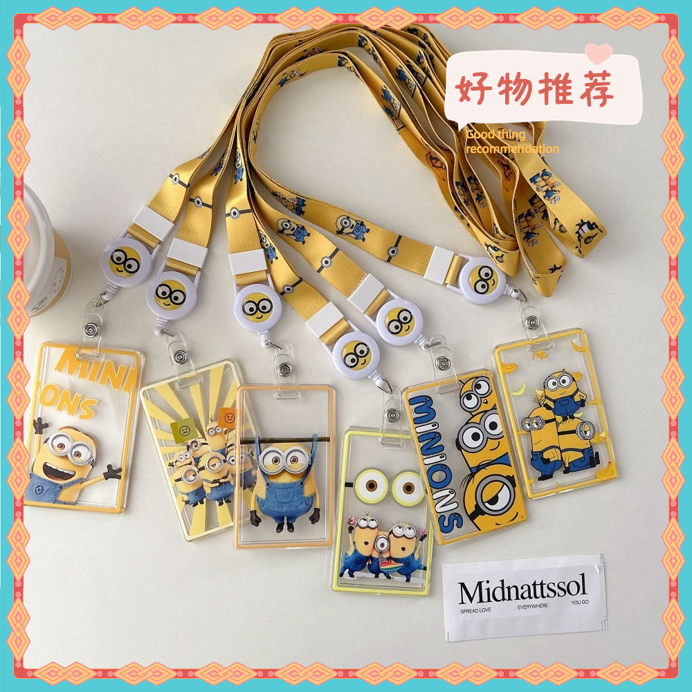 พร้อมสต็อกใส Minions Retractable Lanyard Card Holder ทหารน้อย EasyCard Holder Anti-Lost Protective Case Bag Charm Access Control Card Bus MRT ABS ID Holder