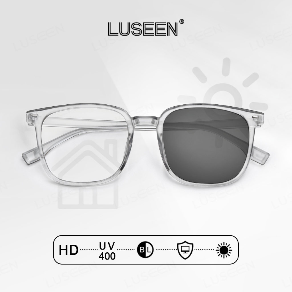 LUSEEN แว่นตากรองรังสี และเปลี่ยนสีได้ สำหรับใบหน้ากลม ผู้หญิงและผู้ชาย ยูนิเซ็กซ์ AG2279