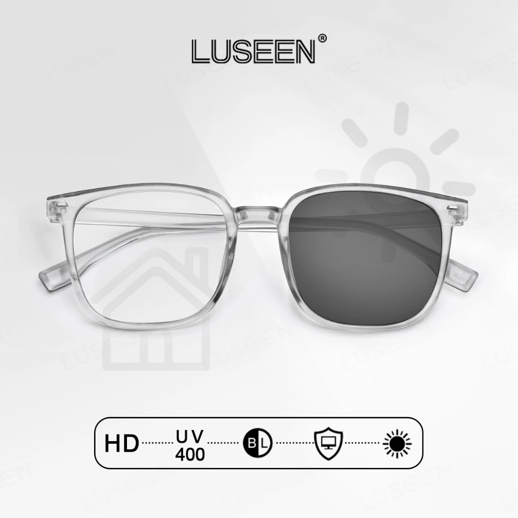 LUSEEN แว่นตากรองรังสี และเปลี่ยนสีได้ สำหรับใบหน้ากลม ผู้หญิงและผู้ชาย ยูนิเซ็กซ์ AG2279