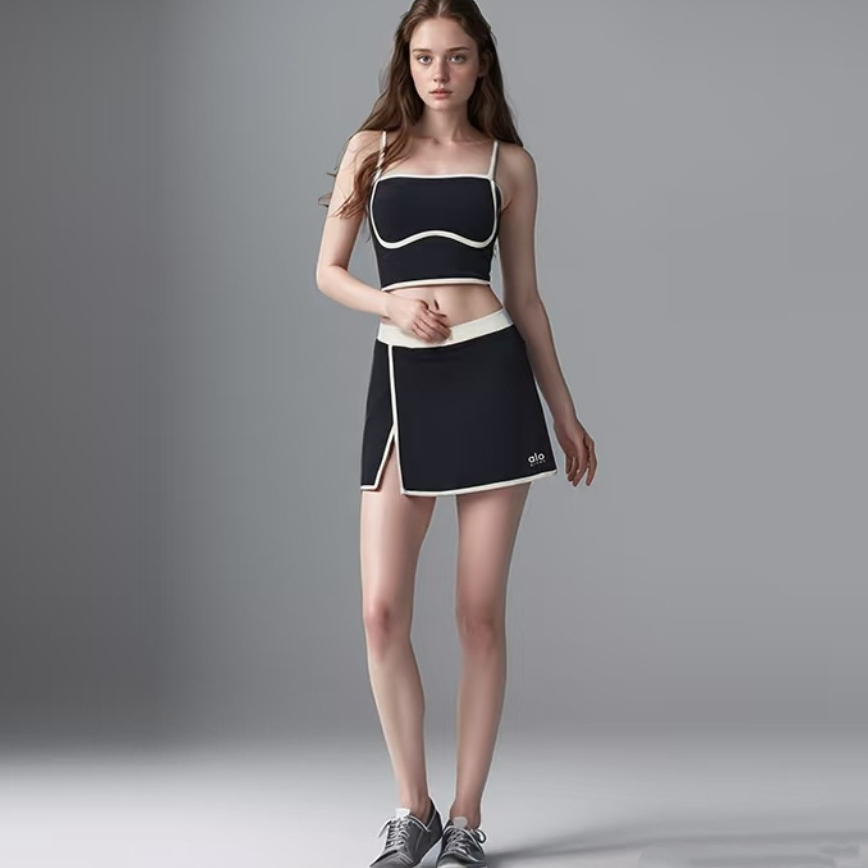 Alo yoga Sports Tennis Skirt Suit-Shockproof Sports Lingerie-Sling yoga ชุดกีฬาป้องกันแสงสะท้อน