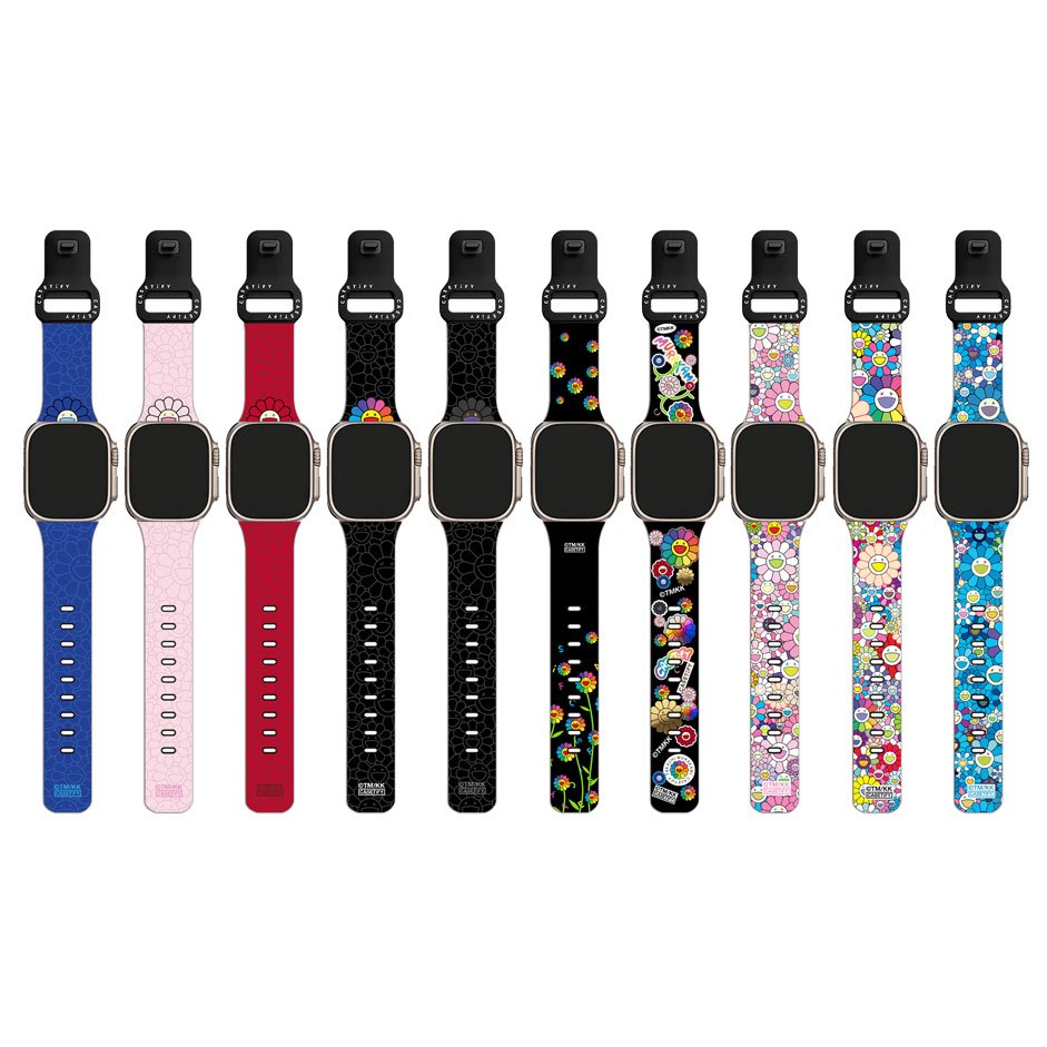 Takashi Murakami สายนาฬิกาแบรนด์ร่วมใหม่เหมาะสําหรับ Apple Watch 38mm/40mm/41mm/s10 42mm 42mm/44mm/45mm/s10 46mm/49mm Street Wear Unique Creative Silicone Strap Simple Fashion Couple Strap