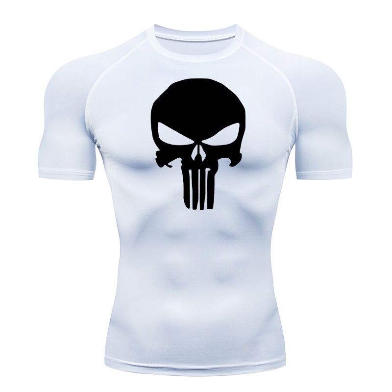 Skull Mens Sports Compression T-Shirt Gym Short Sleeve Shirt
