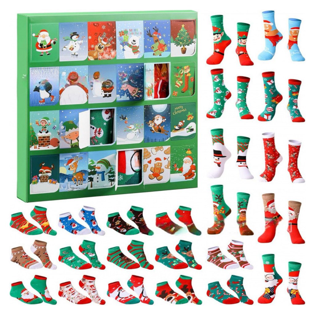 24 วันของ Xmas Advents ปฏิทินถุงเท้าปัจจุบัน Warm COZY ฤดูใบไม้ร่วง/ฤดูหนาวถุงเท้ากลางลูกวัวชุดสําหรับ COZY ฤดูหนาวเย็น
