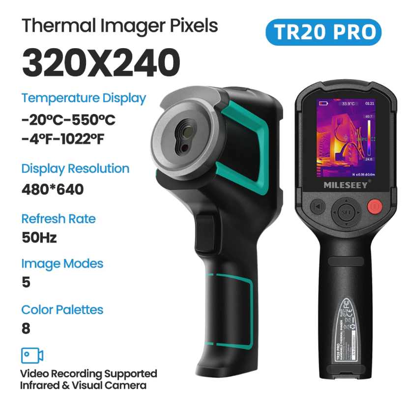 Mileseey TR20 & TR20pro เครื่องภาพความร้อน 320*240 เครื่องภาพความร้อนอุตสาหกรรม การตรวจจับการรั่วของท่อความร้อนแบบอินฟราเรด