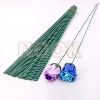 ชิ้นก้านดอกไม้สีเขียวเทียมสําหรับตกแต่งบ้าน DIY วัสดุดอกไม้ Handmade ก้านลวดพลาสติก อุปกรณ์เสริมช่อดอกไม้
