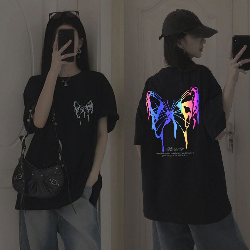 (ผ้าฝ้าย 100%) Luvoro แขนสั้นเรืองแสงสุดเท่ 2025 เสื้อยืด Cotton oversize T-shirt unisex ลาย เนื้อผ้านุ่มระบายอากาศดี แขนสั้น ใส่สบาย สีดำและสีขาว เสื้อยืดทูโทน เสื้อกีฬา เสื้อยืดแขนสั้น E026