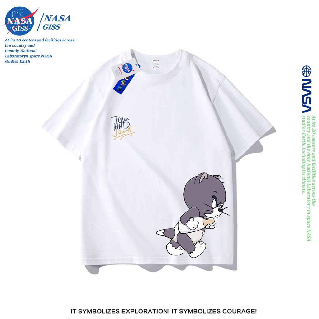 NASA เสื้อยืดชายหญิงแขนสั้น สตรีทฮิปฮอป summer ทอม พิมพ์ลาย คอตตอน คอกลม หลวมและ
