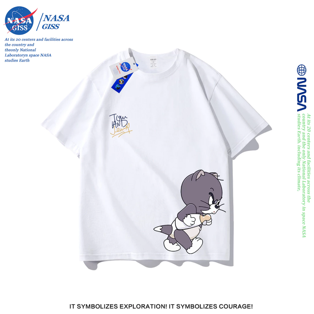 NASA เสื้อยืดชายหญิงแขนสั้น สตรีทฮิปฮอป summer ทอม พิมพ์ลาย คอตตอน คอกลม หลวมและระบายอากาศ