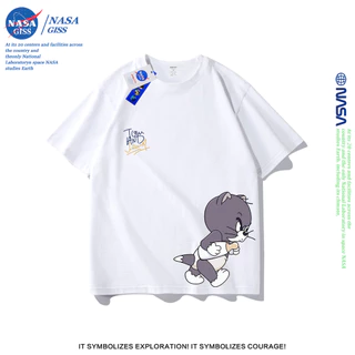 NASA เสื้อยืดชายหญิงแขนสั้น สตรีทฮิปฮอป summer ทอม พิมพ์ลาย คอตตอน คอกลม หลวมและระบายอากาศ
