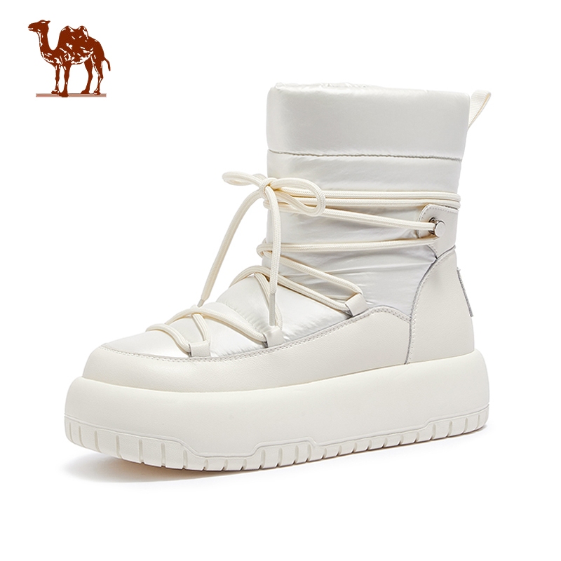 CAMEL CROWN รองเท้าสกีกันน้ำสำหรับผู้หญิง รองเท้าบู๊ตหิมะกลางแจ้งแบบกำมะหยี่ที่ให้ความอบอุ่น