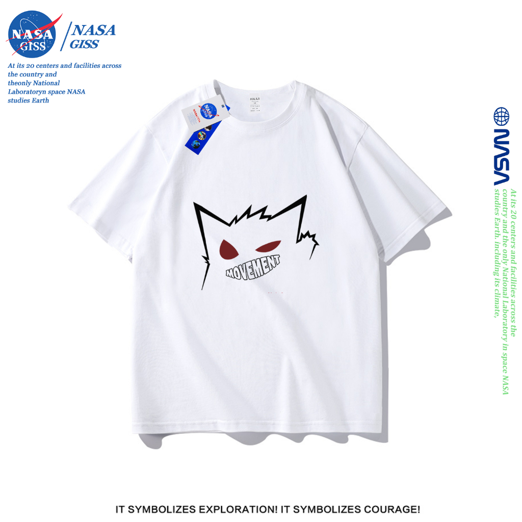 NASA เสื้อยืดชายหญิงแขนสั้น สตรีทฮิปฮอป summer Sports Monster พิมพ์ลาย คอตตอน คอกลม หลวมและระบายอากาศ