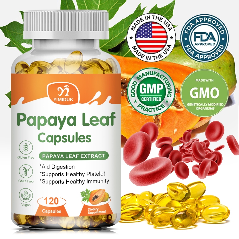 แคปซูลสารสกัดจากใบมะละกอ, เกล็ดเลือด, รองรับกระดูกไขกระดูก & สปลี, ภูมิคุ้มกัน กูท & สุด ๆ ย่อยอาหาร สําหรับผู้หญิงและผู้ชาย, 120 แคปซูล