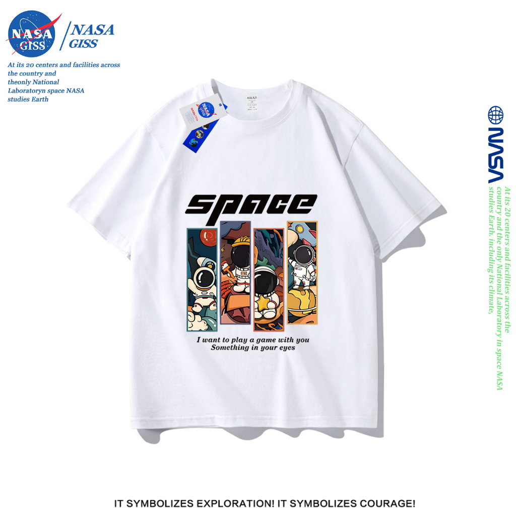 NASA เสื้อยืดชายหญิงแขนสั้น สตรีทฮิปฮอป summer ช่องว่าง พิมพ์ลาย คอตตอน คอกลม หลวมและระบายอากาศ