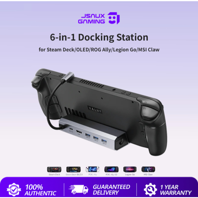 JSAUX 6-in-1 Docking Station สําหรับ ROG Ally/Steam Deck/Legion Go 3 USB-A 3.0 ใช้งานร่วมกับ Steam Deck OLED-HB0603