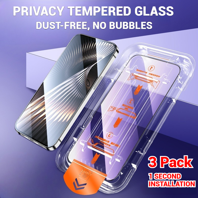 YOOVEI ความเป็นส่วนตัวกระจกนิรภัยป้องกันหน้าจอสําหรับ iPhone 17 16 15 14 13 16 Pro Max 3 แพ็คพรีเมี่ยมติดตั้งง่ายป้องกันหน้าจอกระจกนิรภัยต้านทานลายนิ้วมือและน้ํามันรอยขีดข่วน