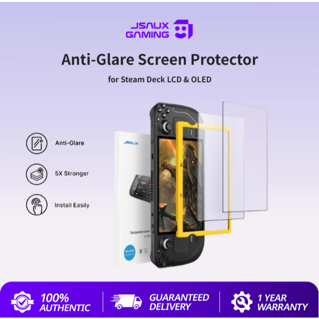 JSAUX 2-Pack ฟิล์มปกป้องหน้าจอ Steam Deck ป้องกันแสงสะท้อน Anti Glare Screen Protector สําหรับ Steam Deck Glass พร้อมกรอบ Guiding กันรอยขีดข่วน มาพร้อมชุดเครื่องมือ GP0110
