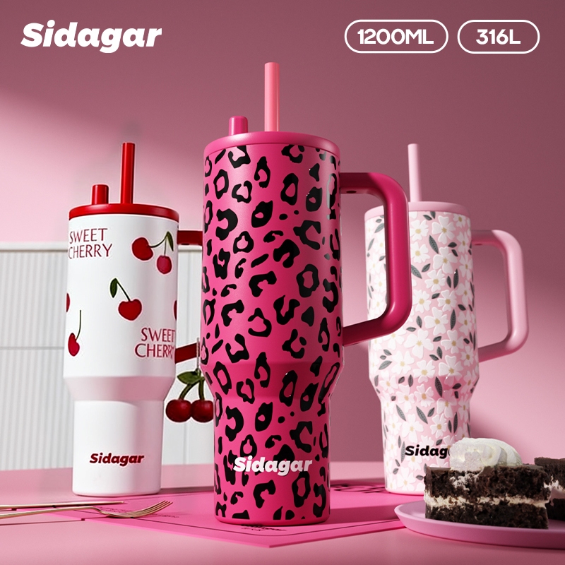 Sidagar 1200มล ความจุขนาดใหญ่ 316 สแตนเลสฉนวนกันความร้อนถ้วยพร้อมฟางรถบรรทุกน้ำถ้วยพร้อมที่จับ