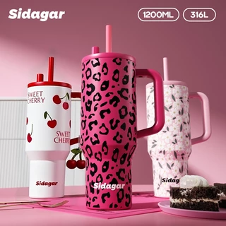 Sidagar 1200มล ความจุขนาดใหญ่ 316 สแตนเลสฉนวนกันความร้อนถ้วยพร้อมฟางรถบรรทุกน้ำถ้วยพร้อมที่จับ