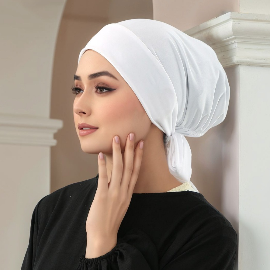 LOVOSME Binding เชือกด้านใน Hijab ธรรมดามุสลิม Headscarf Undercap Crinkle Instant Hijab ผู้หญิง Tudung หมวก