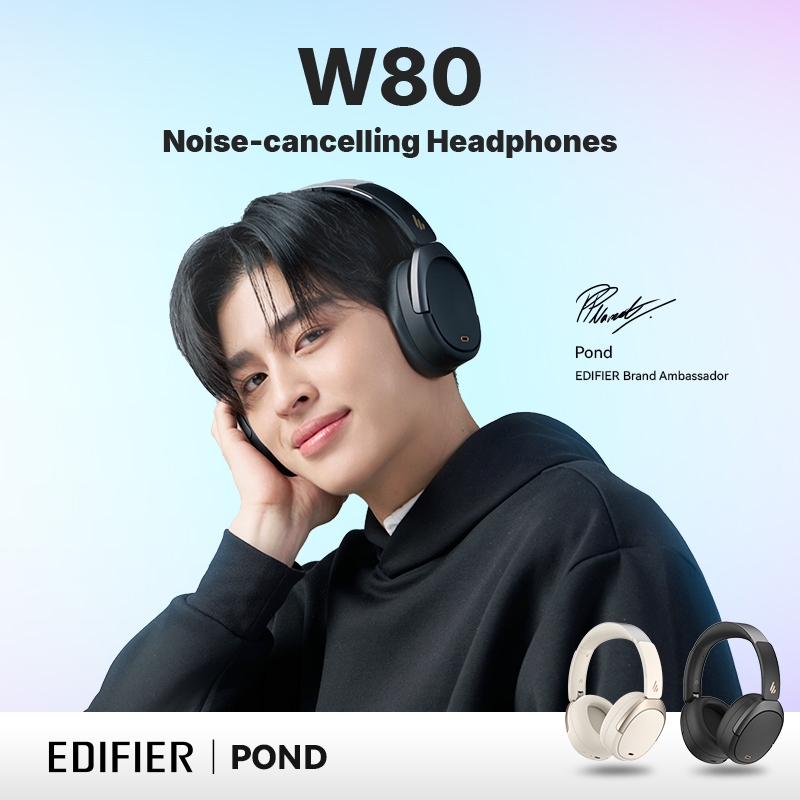 Pond X EDIFIER W80 หูฟังครอบหูไร้สายบลูทูธ v5.4 ชุดหูฟัง 40 มม. ไดร์เวอร์แบบไดนามิกพร้อม -49dB Activ