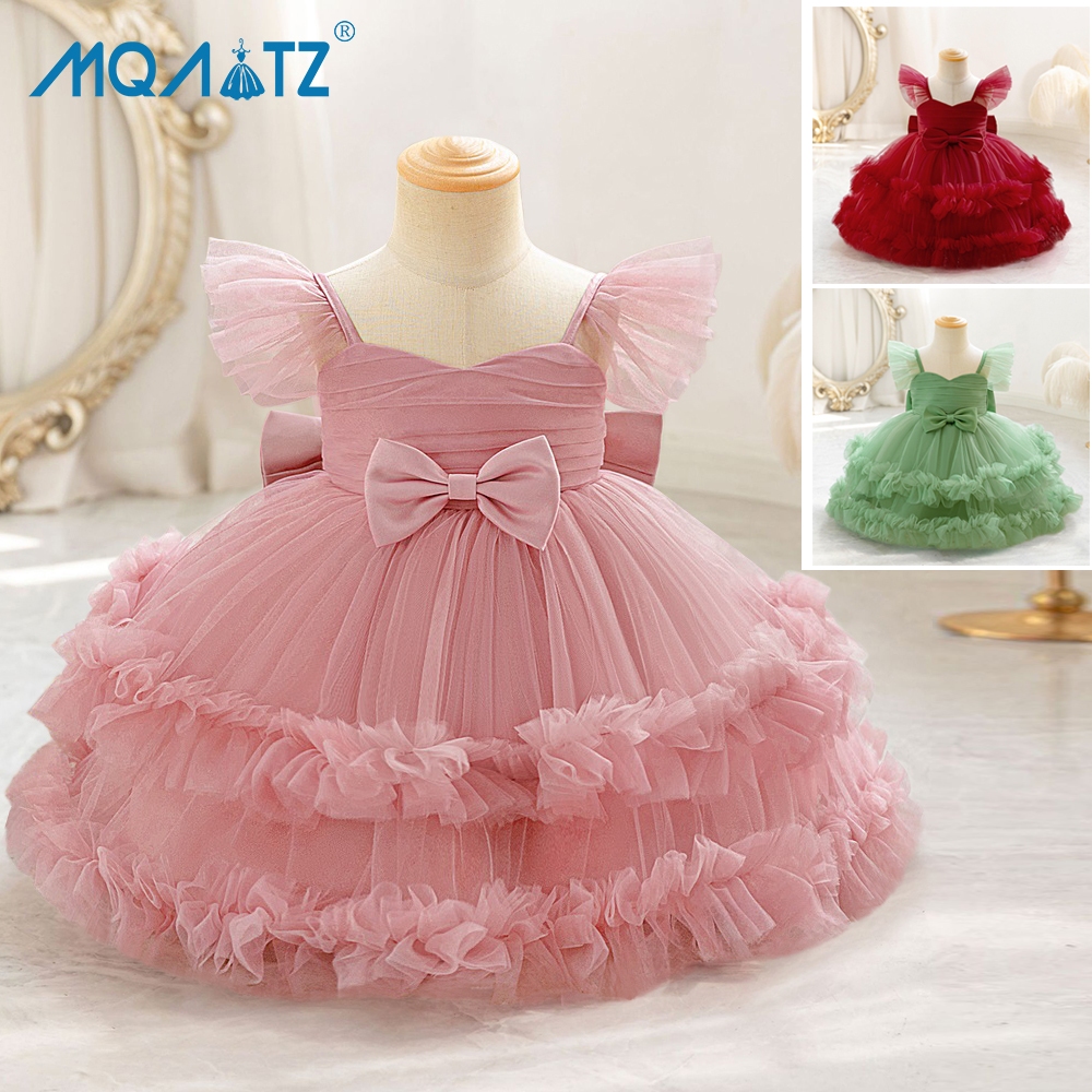 MQATZ โบว์ใหญ่6 12เดือนเด็กสาวชุดสําหรับเสื้อผ้าเด็กลูกไม้เจ้าหญิงตูชุดทารกแรกเกิดวันเกิดชุด L3060XZ