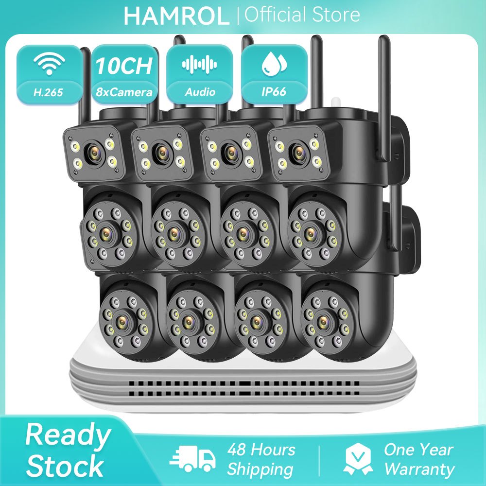 Hamrol 8CH Dual เลนส์ 4K 8MP PTZ WIFI Security กล้อง H.265 WIFI NVR ระบบกันน้ํากล้องวงจรปิดไร้สาย