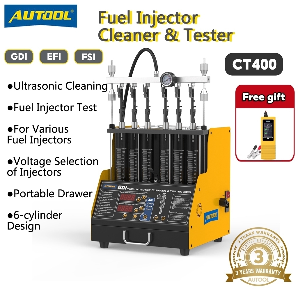 Autool FFB CT400 GDI อุปกรณ์หัวฉีดน้ำมันเชื้อเพลิง & เครื่องทดสอบ 6 กระบอก แบบอัลตราโซนิก สำหรับรถยน