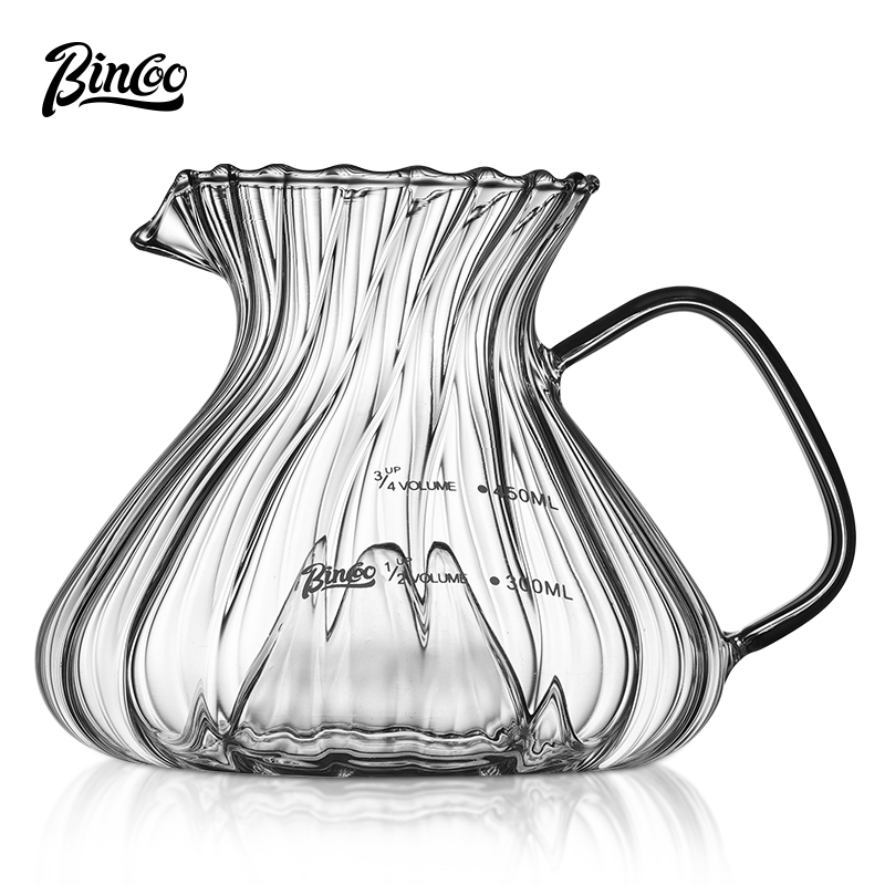 BINCOO ชุดหม้อกาแฟชงมือ V60 ถ้วยกรองแก้วพร้อมชุดหม้อแบ่งปันแก้ว 450ML/550ML