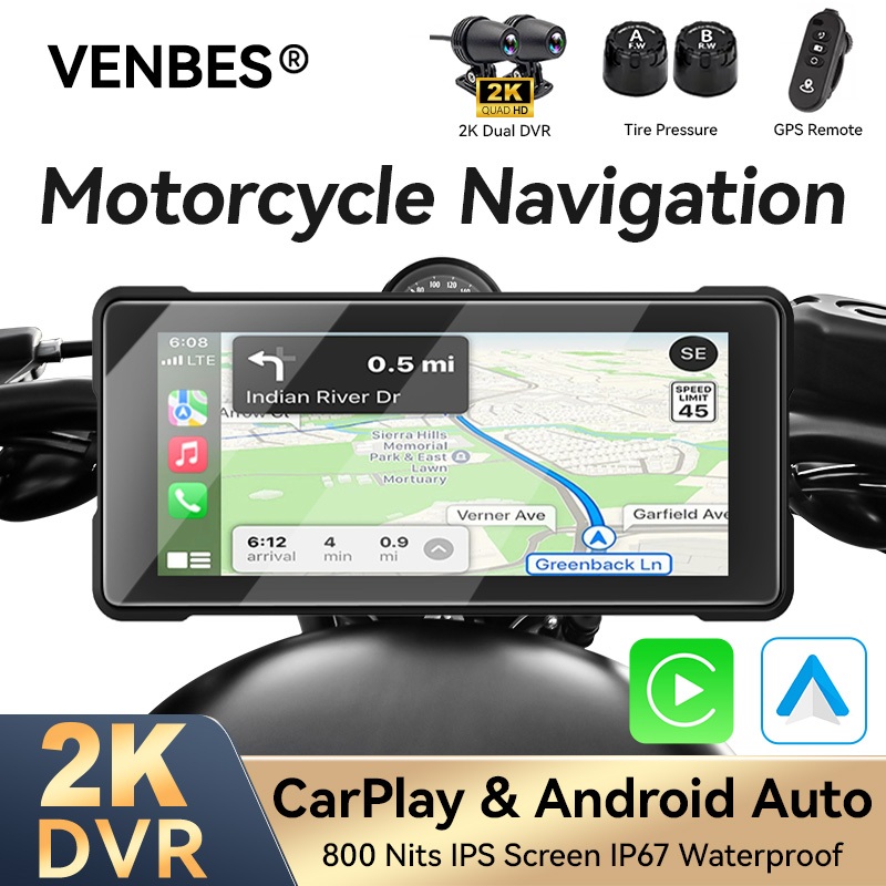 VENBES ระบบนําทางรถจักรยานยนต์ Carplay TPMS 6.86 นิ้วหน้าจอเชื่อมต่อโทรศัพท์มือถือ IP67 กันน้ํา HD voice assistant หน้าจอ GPS