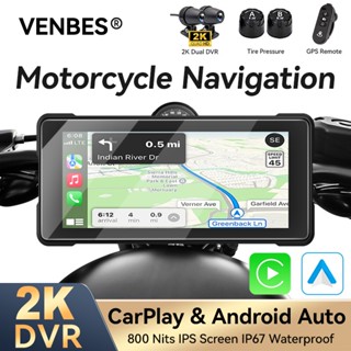 VENBES ระบบนําทางรถจักรยานยนต์ Carplay TPMS 6.86 นิ้วหน้าจอเ…