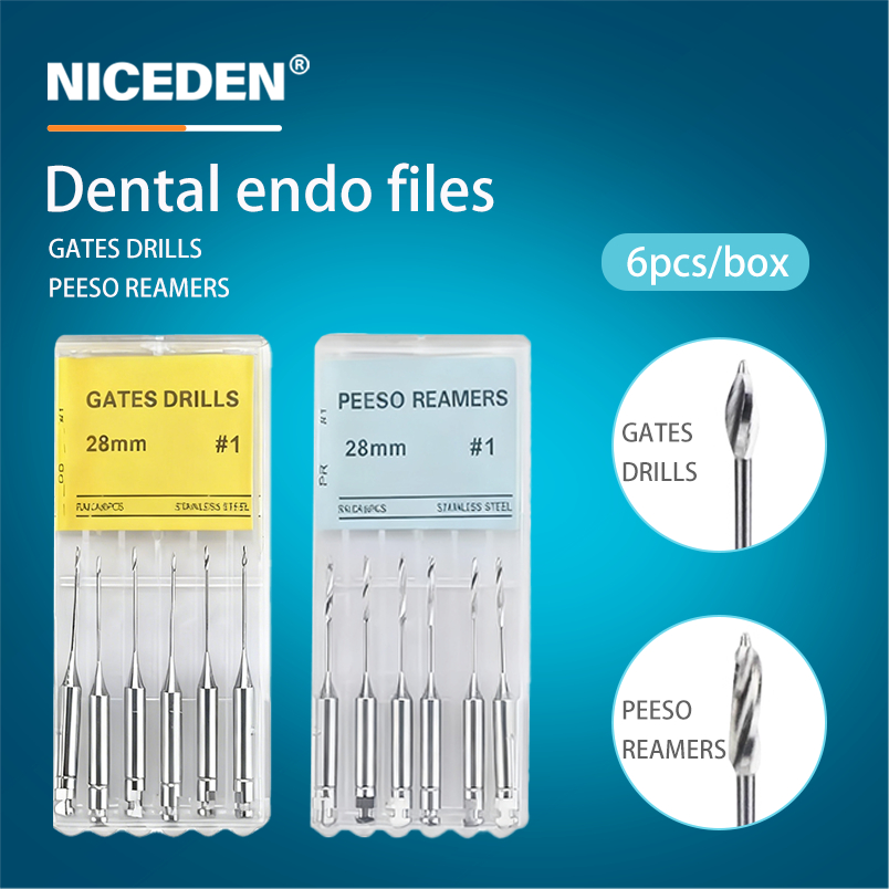NICEDEN 6 ชิ้น Peeso Reamers ทันตกรรม Endodontic ไฟล์ Reamers เจาะ Burs Peeso Endo ไฟล์ 28/32 มิลลิเ
