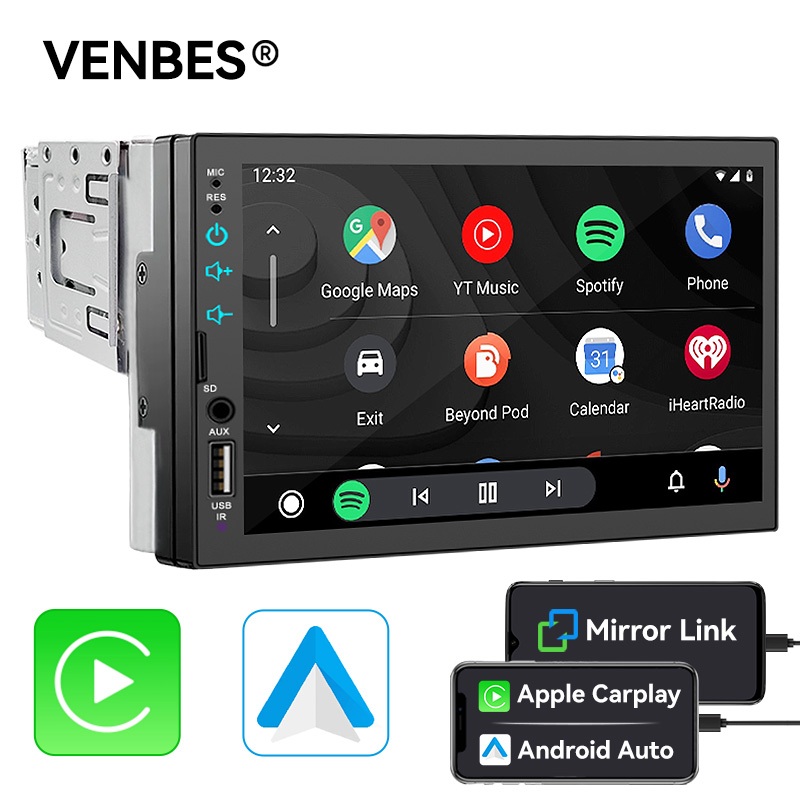 VENBES เครื่องเล่น MP5 ขนาด 7 นิ้ว การเชื่อมต่อบลูทูธ Carplay Android AUTO Mirror Link โทรผ่านบลูทูธ