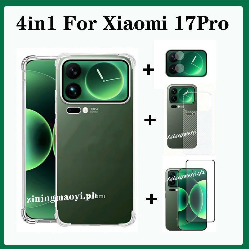4in1SoftซิลิโคนสําหรับXiaomi 17 Pro Maxถุงลมนิรภัยกันกระแทกเคสใส,Fingerprintปลดล็อคฟิล์มกันรอยและเลนส์และฟิล์มด้านหลังสําหรับXiaomi 17 17Pro Maxกันชน