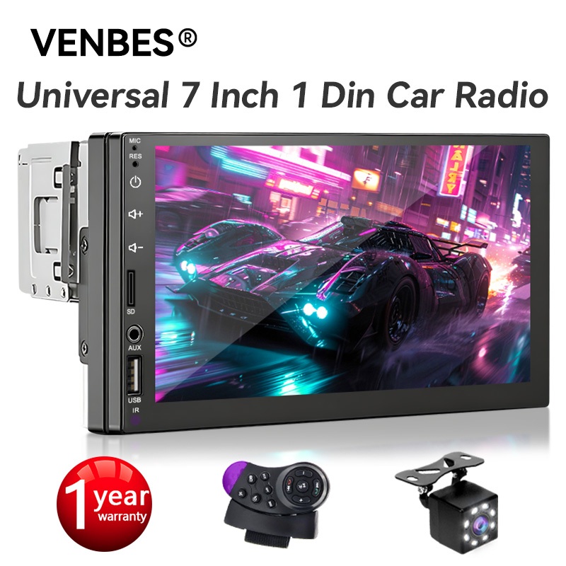 VENBES เครื่องเล่นมัลติมีเดีย MP5 ในรถยนต์ขนาด 7 นิ้ว – บลูทูธ หน้าจอสัมผัส MirrorLink