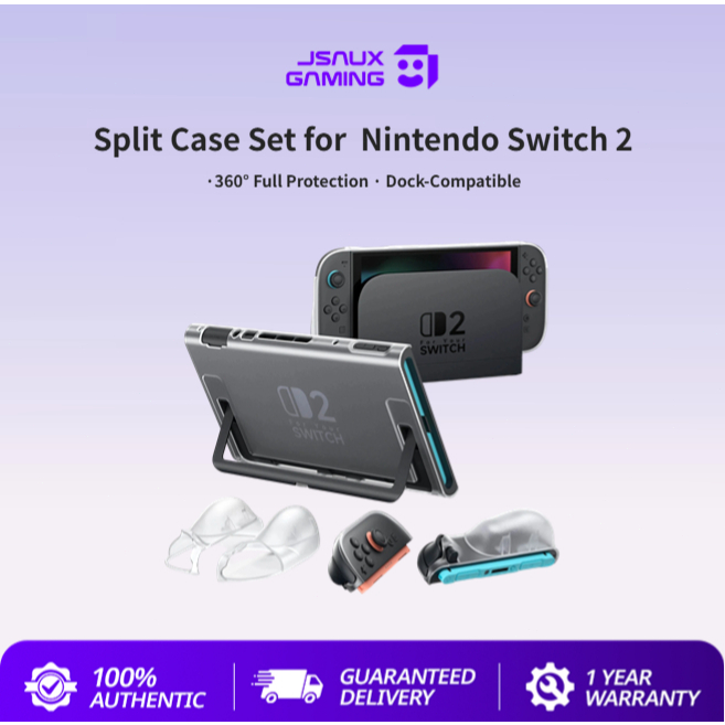 JSAUX Nintendo Switch 2 Case Split Transparent Ergonomic Protective Case for Switch 2 รองรับการใช้งานขาตั้ง-PC0117