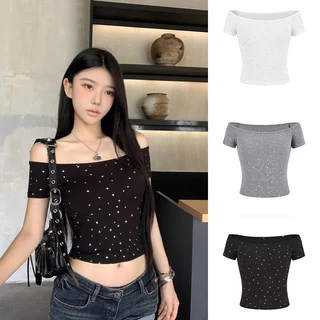 🤎Bra Queen🖤เสื้อไหล่ข้างหนึ่ง เสื้อยืดผ้าฝ้าย ความไม่สมมาตร สีพื้น แมทช์ง่าย ดูดีในการสวมใส่
