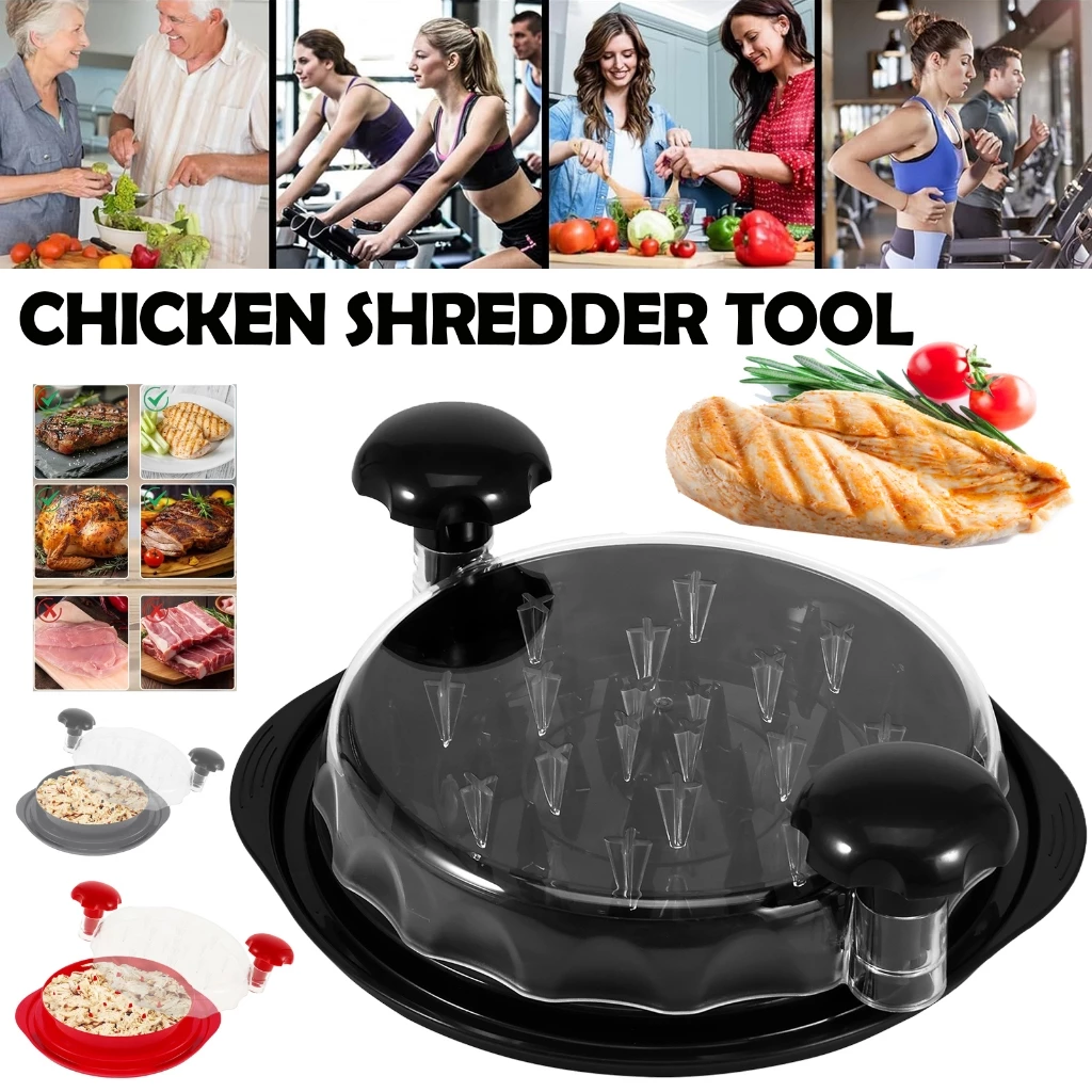 Chicken Shredder Tool Meat Breast Shredding Separation Mincingเครื่องบดพร้อมฝาปิดสําหรับหั่นหมูไก่เนื้อสต็อกใหม่ เครื่องหั่นเนื้อไก่ พร้อมฝาปิดใส ด้ามจับตามหลักสรีรศาสตร์ กันลื่น