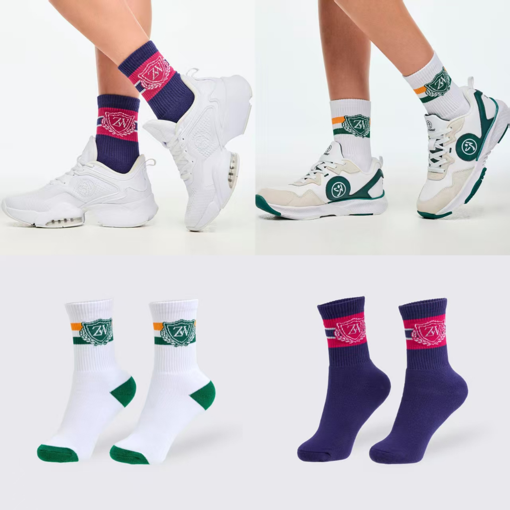 ถุงเท้ากีฬาผ้าฝ้ายสีขาวและส้มม่วง สำหรับผู้หญิงและผู้ชาย