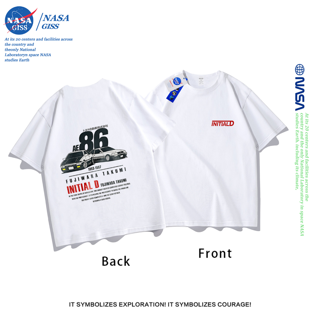NASA เสื้อยืดชายหญิงแขนสั้น สตรีทฮิปฮอป summer AE86 พิมพ์ลาย คอตตอน คอกลม หลวมและระบายอากาศ
