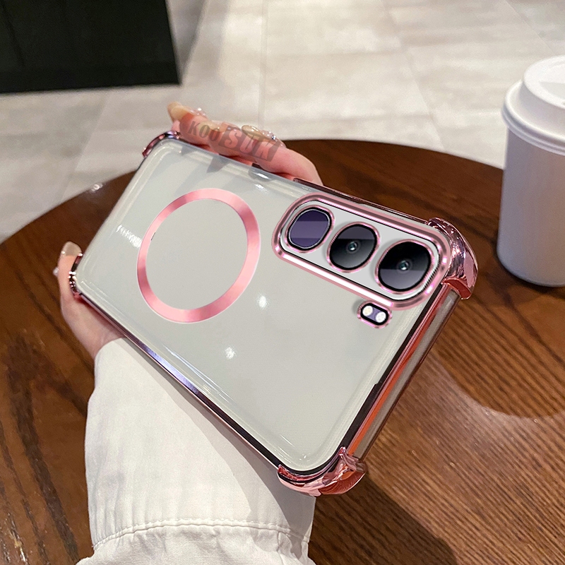 เคสกันกระแทกสําหรับ Vivo Y21D Y31 2025 Magnetic Attraction แหวนเคสโทรศัพท์ Clear Soft ฝาหลัง