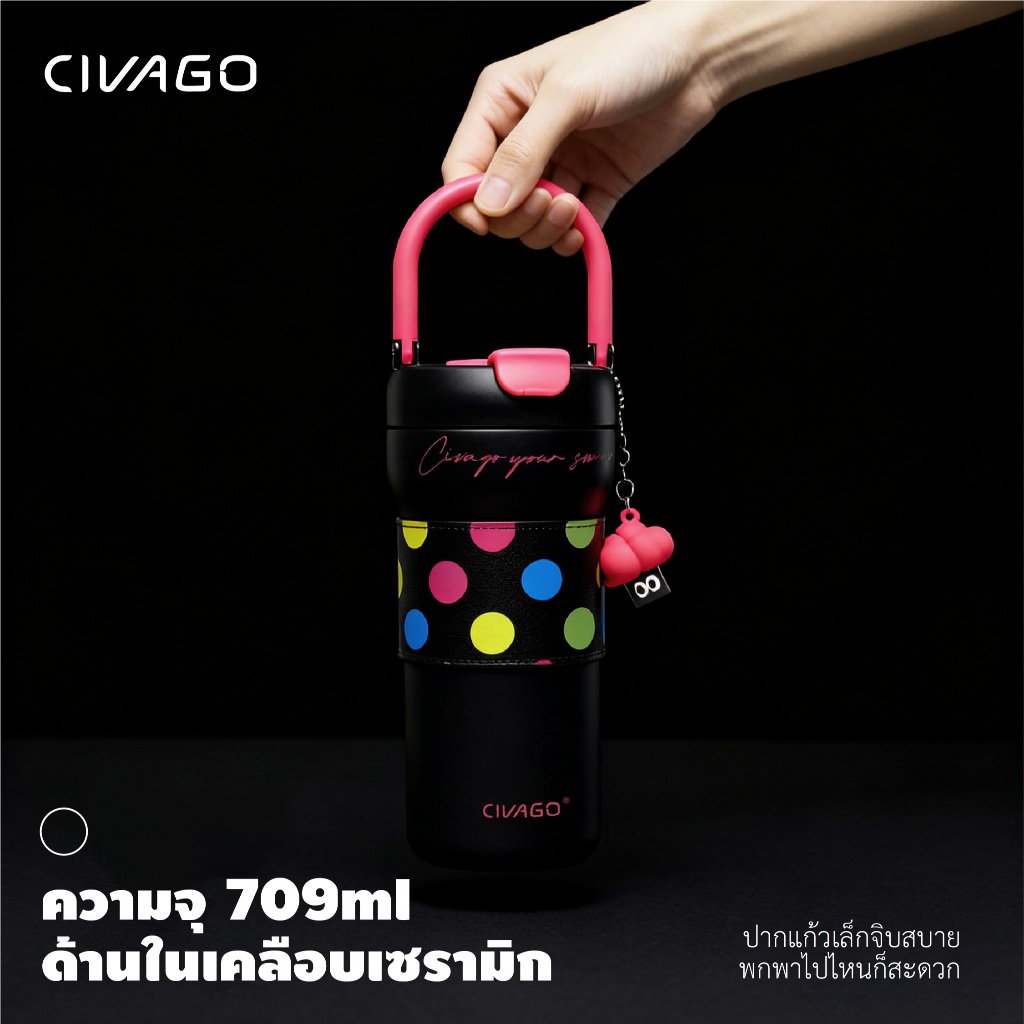 CIVAGO（24oz/720ml）แก้วกาแฟเซรามิกพร้อมฝาปิดความจุขนาดใหญ่แก้วเดินทางน่ารักขวดน้ํารั่วของขวัญ