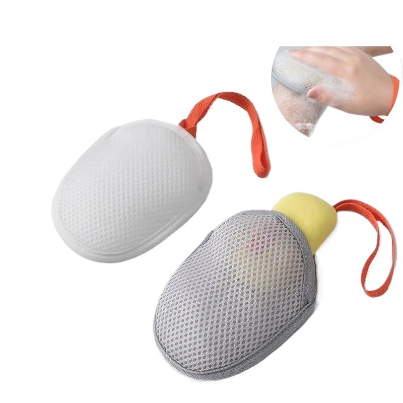 SHUYUE ถุงตาข่ายสบู่พร้อมเชือกเส้นเล็ก Fast Foaming Shower & Travel Holder Net Bath Flower Scrubing Net Pocket Super Soft สําหรับใช้ในบ้าน ถุงตาข่ายตีฟองสบู่ผ้าเช็ดตัวใช้ p