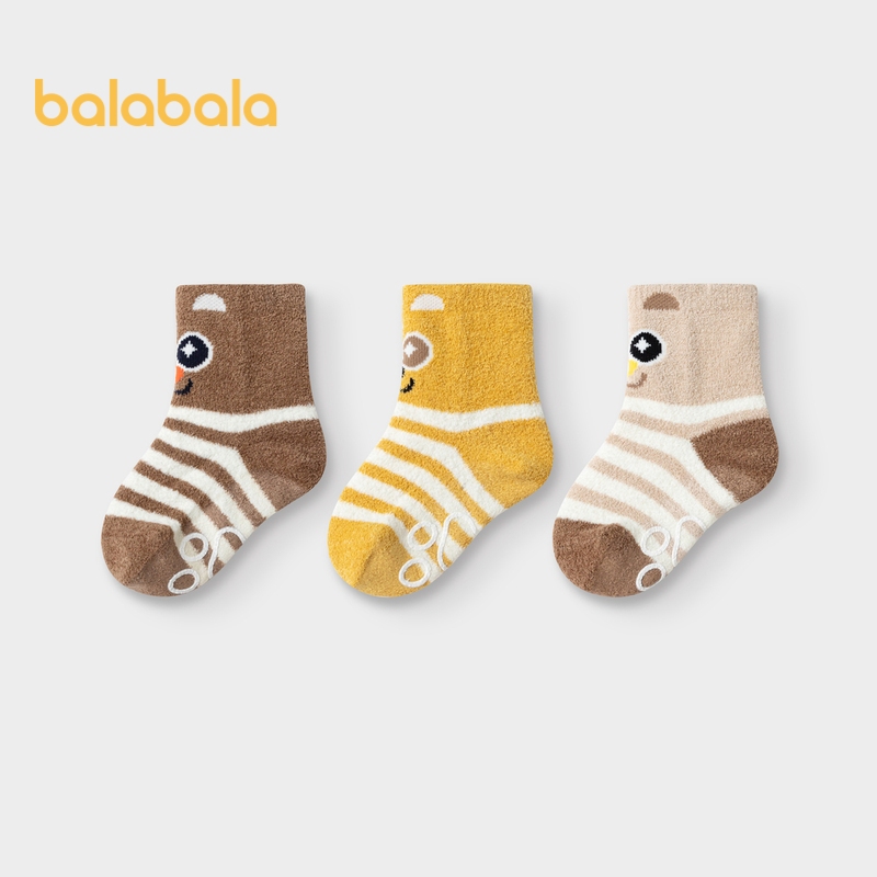 ถุงเท้าพื้นขนแกะสำหรับเด็กชายและหญิง เหมาะสำหรับฤดูหนาว สามแพ็ค