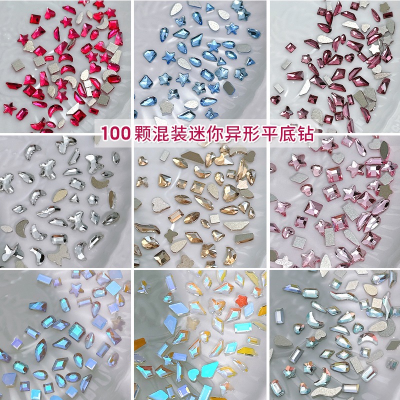 100 มินิรูปคริสตัลแบนสีเพชรเครื่องประดับสีชมพูผสมสีแก้วอุปกรณ์แต่งเล็บ
