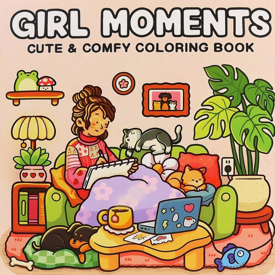 Girl Moment Cozy Atmosphere สมุดระบายสีผ่อนคลายสําหรับผู้ใหญ่และวัยรุ่น Bold Easy-to-follow Patterns