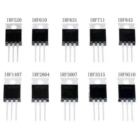 TO-220 Mos Field-Effect ทรานซิสเตอร์ชุด IRF520 IRF610 IRF631 IRF711 IRF843 IRF1470 IRF2804 IRF3007 I